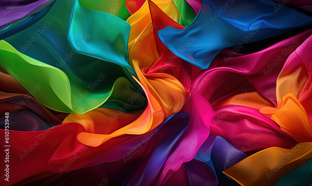 a multicolored background with a very large amount of fabric on top of it, with a very large amount of fabric on the bottom of the image. generative ai a multicolored background with a very large amount of fabric on top of it, with a very large amount of fabric on the bottom of the image. generative ai