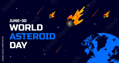 World Asteroid Day background or banner design template with black sky with star and Asteroid  design.