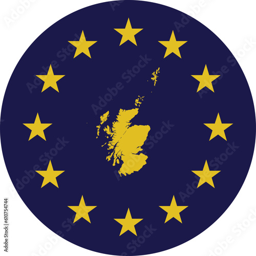Badge of Yellow Map of Scotland in colors of EU flag