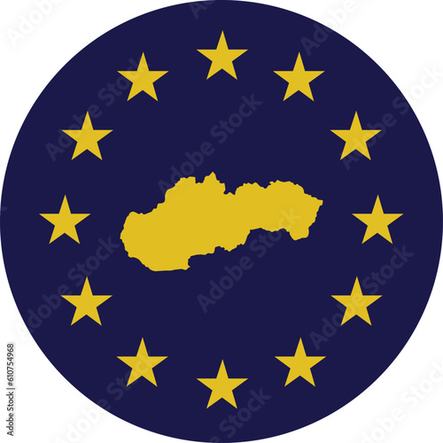 Badge of Yellow Map of Slovakia in colors of EU flag