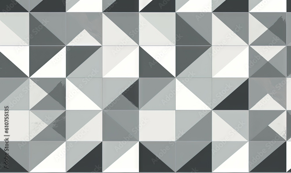 a black and white pattern of triangles on a tile wall with a grungy effect to the middle of the image and the bottom half of the image. generative ai a black and white pattern of triangles on a tile wall with a grungy effect to the middle of the image and the bottom half of the image. generative ai