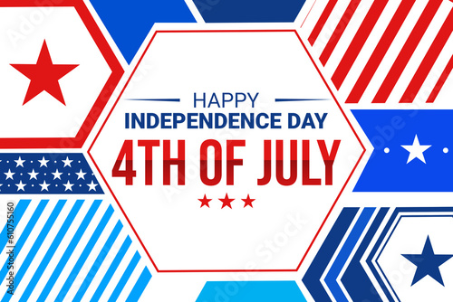 Happy Fourth July holiday in USA. American Independence Day greeting card, banner, poster with United States flag, stars and borders, Patriotic illustration
