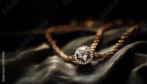 Shiny jewelry, luxury fashion, elegant gemstone necklace, platinum ring, metallic beauty generated by AI