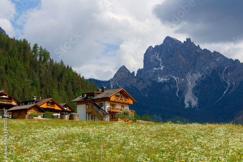 Summer landscape of Pico di Vallandr, Durrenstein in the Dolomites, Italy, Europe. Dolomites in summer. photo