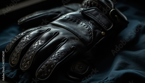 Black leather sports gloves for men, perfect for winter season generated by AI