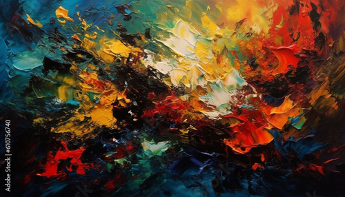 Vibrant colors, abstract patterns, messy brush strokes, modern acrylic painting generated by AI
