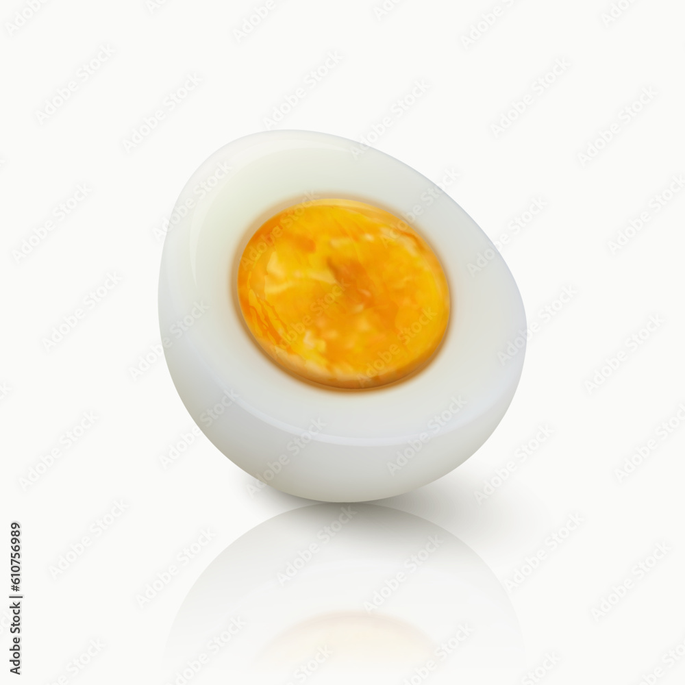 Vector 3d Realistic Chicken Egg. Peeled Boiled Chicken Egg, Hard-Boiled Chicken Egg With Yolk Closeup Isolated, Cut in Half, Front, Side View Vector 3d Realistic Chicken Egg. Peeled Boiled Chicken Egg, Hard-Boiled Chicken Egg With Yolk Closeup Isolated, Cut in Half, Front, Side View