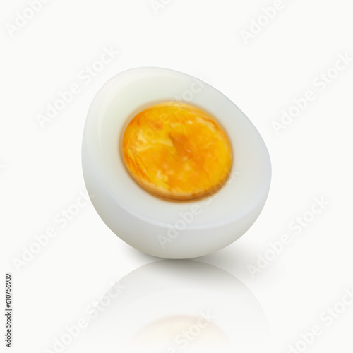 Vector 3d Realistic Chicken Egg. Peeled Boiled Chicken Egg, Hard-Boiled Chicken Egg With Yolk Closeup Isolated, Cut in Half, Front, Side View