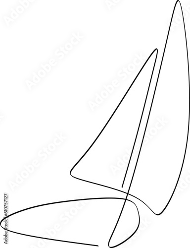 Continuous one line drawing of sailboat. Business icon. Vector illustration