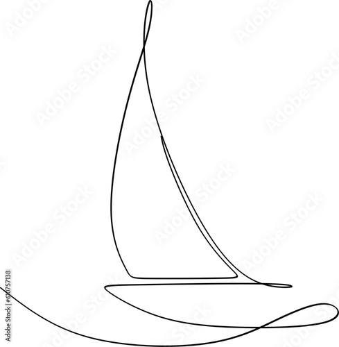 Continuous one line drawing of sailboat. Business icon. Vector illustration