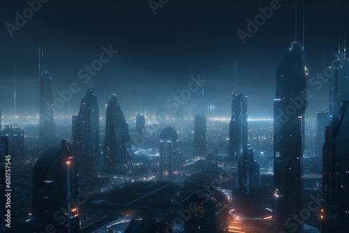 A futuristic cityscape with advanced energy and sustainability technology, Generative AI