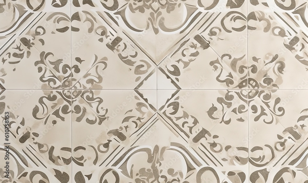 a close up of a tiled wall with a design on it's side and a clock in the middle of the wall and a clock on the side of the wall. generative ai a close up of a tiled wall with a design on it's side and a clock in the middle of the wall and a clock on the side of the wall. generative ai