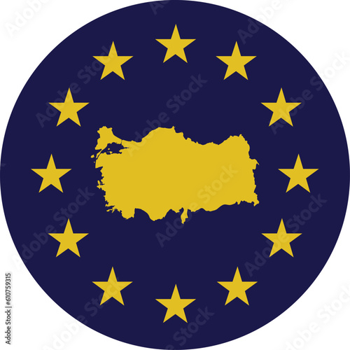 Badge of Yellow Map of Turkey in colors of EU flag