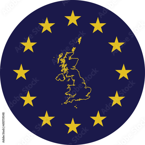 Badge of Outline Map of United Kingdom in colors of EU flag