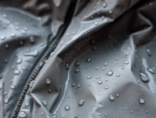 A close up of a jacket with water droplets on it. Generative AI image.