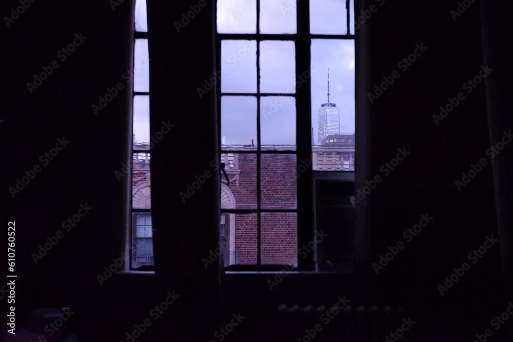 Fototapeta premium Window view of 1 WTC, Lower Manhattan