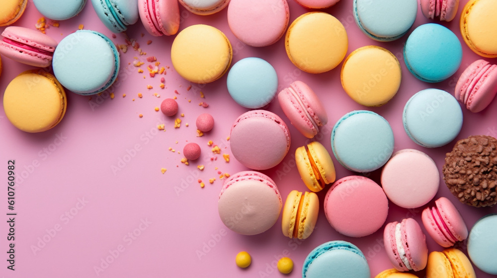 Flat lay of colorful macarons. IA generative. Flat lay of colorful macarons. IA generative.