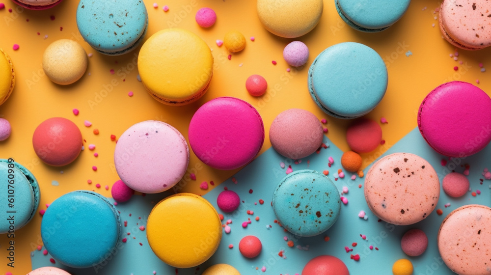 Flat lay of colorful macarons. IA generative. Flat lay of colorful macarons. IA generative.