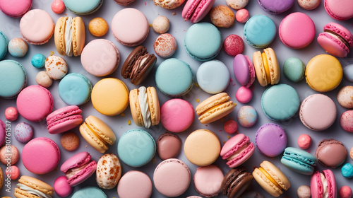Flat lay of colorful macarons. IA generative. © Moon Project