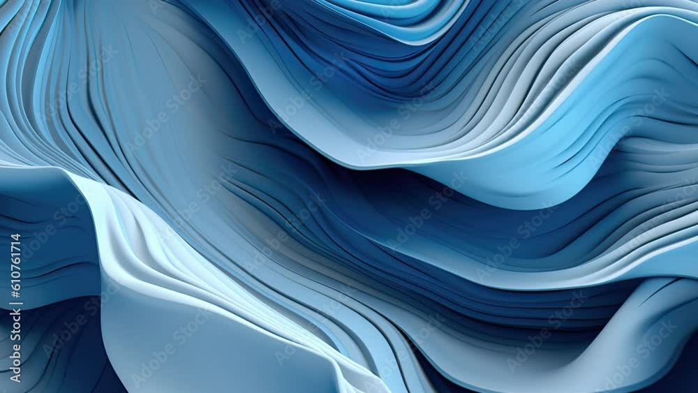 Abstract blue liquid wave video, creative psychedelic and calming wavy plastic texture moving, high quality resolution motion backdrop for business or marketing purposes, expanding layered material
