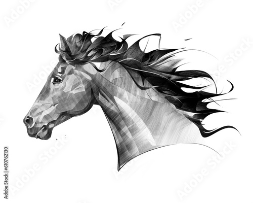 a painted portrait of a horse in monochrome on the side
