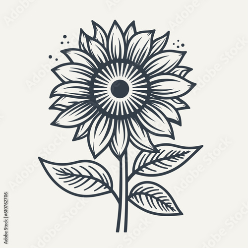 Hand drawn sunflower illustration. Vintage woodcut engraving style vector illustration.	