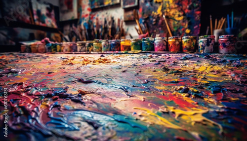 Vibrant colors splashing on messy backgrounds create abstract paintings generated by AI