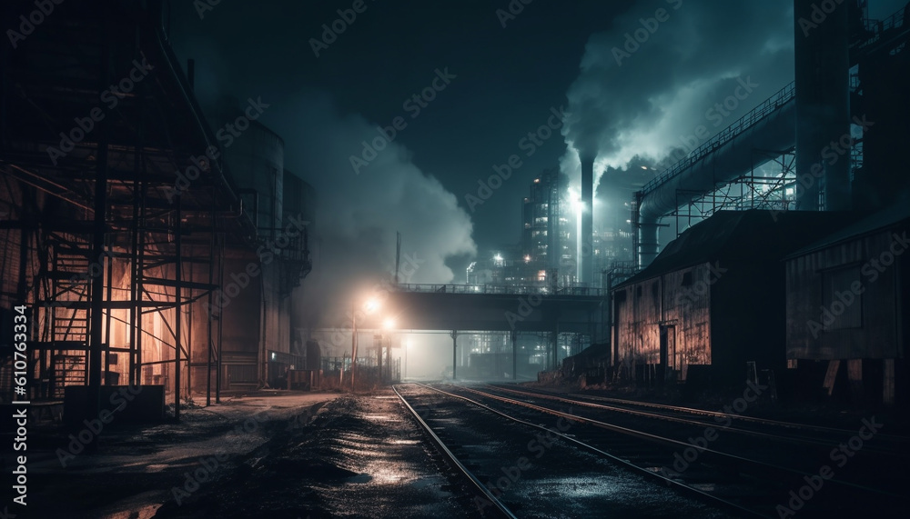 Dirty factory smoke pollutes environment, steel industry damaging nature generated by AI