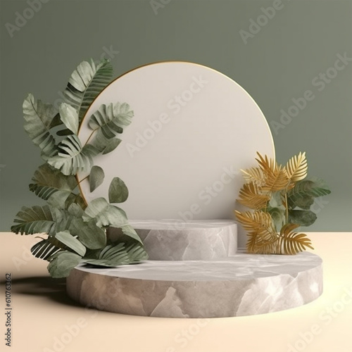 Enigmatic Elegance: Mesmerizing Photo Round Podium for Product Presentation, Abstract Blank Pedestal, and Platform for Captivating Product Display.