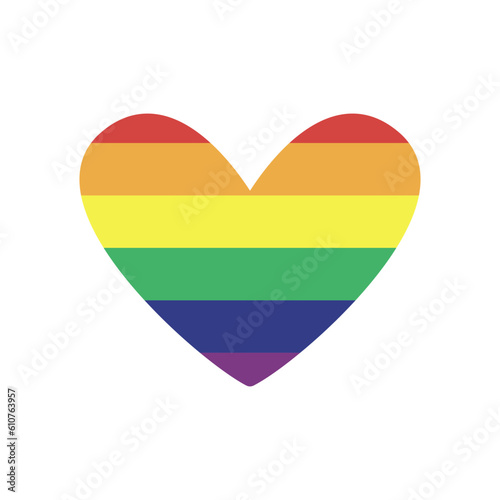 LGBTQ Pride love symbol. Heart shaped rainbow flag heart. Diversity representation.