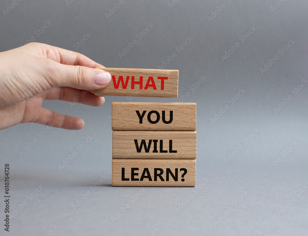 What you will learn symbol. Concept word. What you will learn on wooden blocks. Beautiful grey background. Businessman hand. Business and What you will learn concept. Copy space What you will learn symbol. Concept word. What you will learn on wooden blocks. Beautiful grey background. Businessman hand. Business and What you will learn concept. Copy space