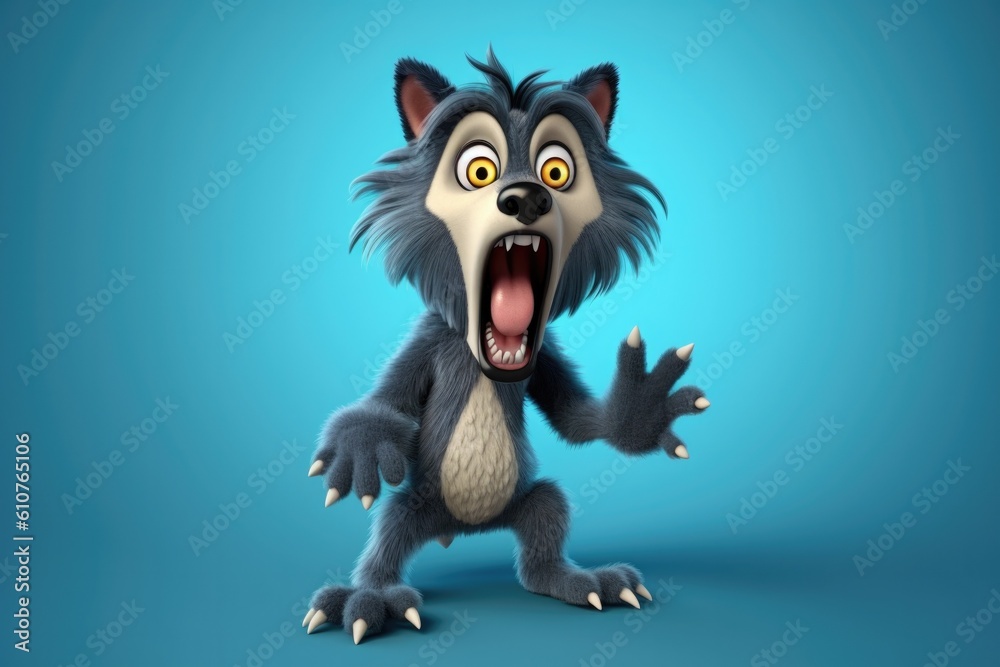 Cartoon Halloween Werewolf on a Blue background with Space for Copy. Generative AI Cartoon Halloween Werewolf on a Blue background with Space for Copy. Generative AI