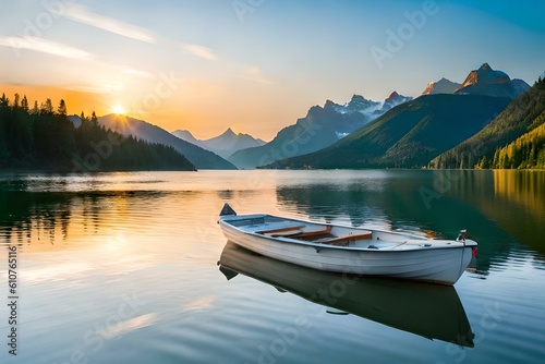 boat in the ocean at the time of sunset