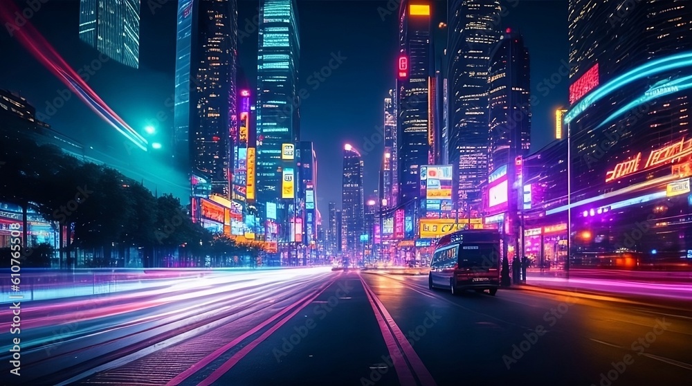 Obraz premium vibrant cityscape at night. Generative AI