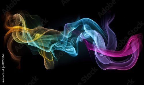  a colorful smoke swirl on a black background with a black background and a black background with a white and yellow smoke swirl on a black background. generative ai