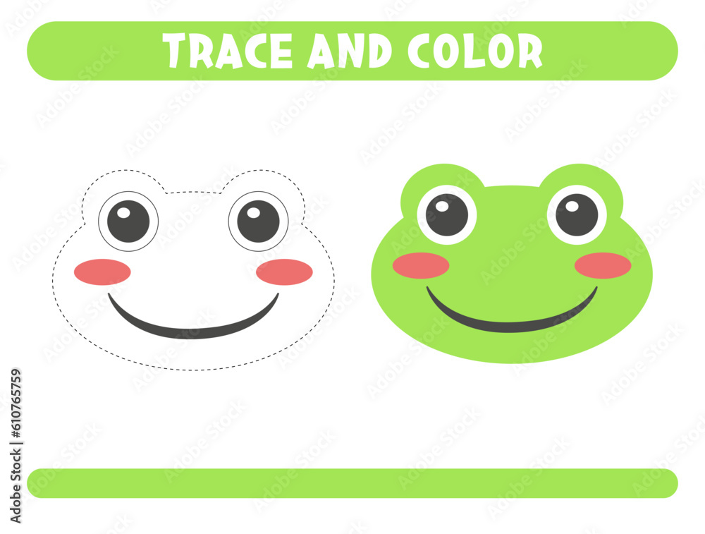 Fototapeta premium Trace and color cute frog Worksheet for kids