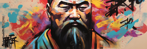 Multicolor modern painting art of Confucius, banner, generative AI photo