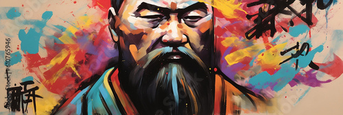 Multicolor modern painting art of Confucius, banner, generative AI