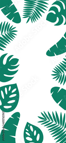 Vector smart phone template for social media with tropical leaves. Tropical leaves silhouette for modern story