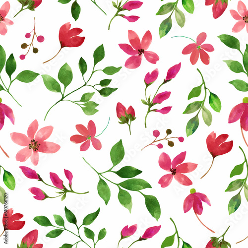 Watercolor floral seamless pattern. Hand drawn illustration isolated on white background. 