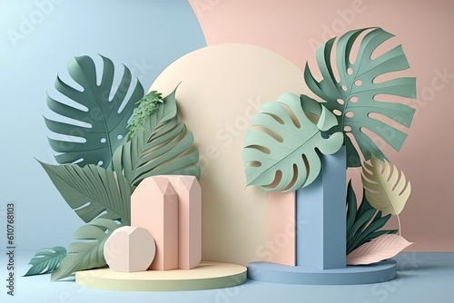 A simple pastel scene, an abstract background for a product presentation, a podium display, and so forth. Generative AI