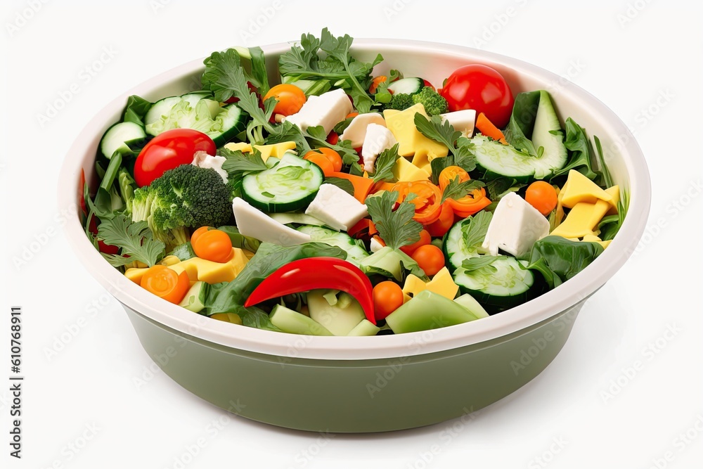 fresh and healthy vegetable salad in a white bowl. Generative AI