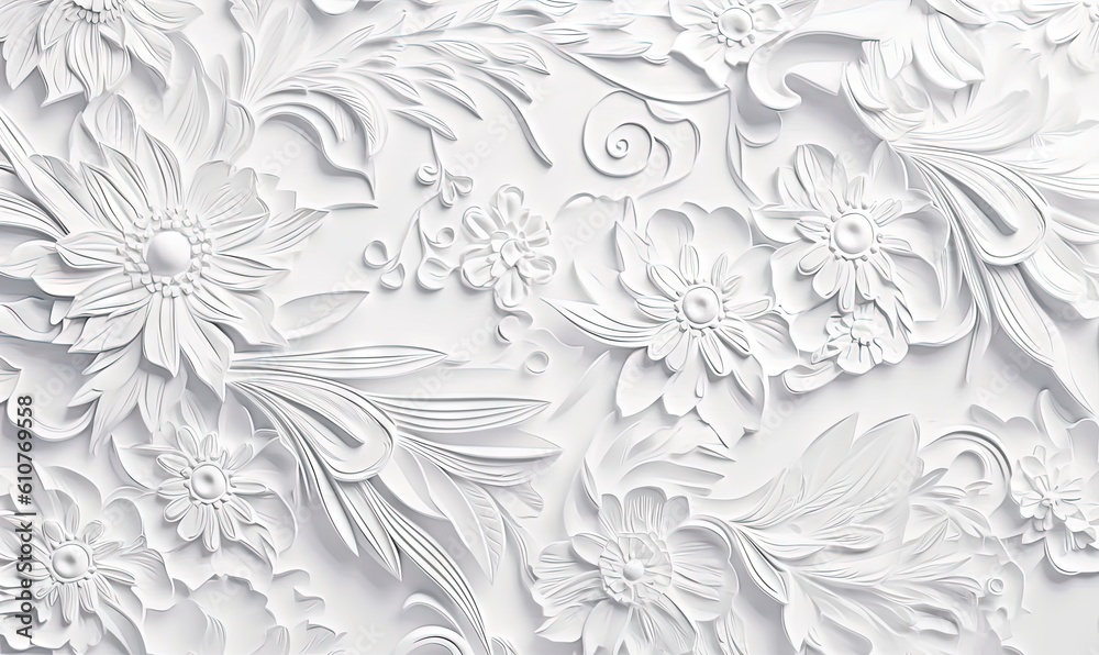 a close up view of a white paper with flowers on the side of the paper and leaves on the side of the paper and the paper. generative ai a close up view of a white paper with flowers on the side of the paper and leaves on the side of the paper and the paper. generative ai