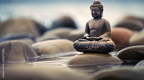mindfulness stone buddha statue generative ai