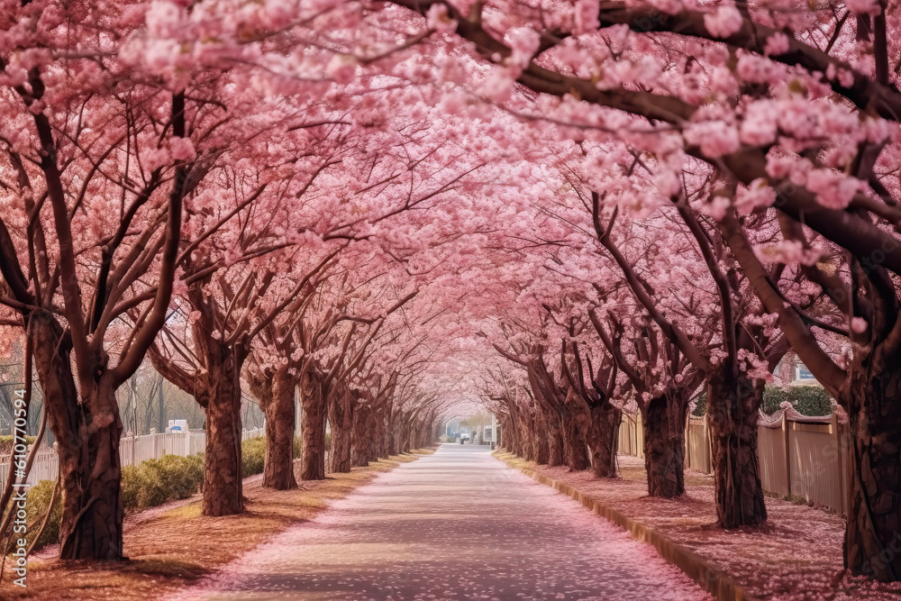 Beautiful blooming alley in spring in pink. Beautiful blooming alley in spring in pink.