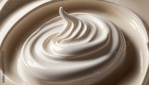 Creamy smooth texture of cosmetic product, swirling background of a white cream, Generative AI