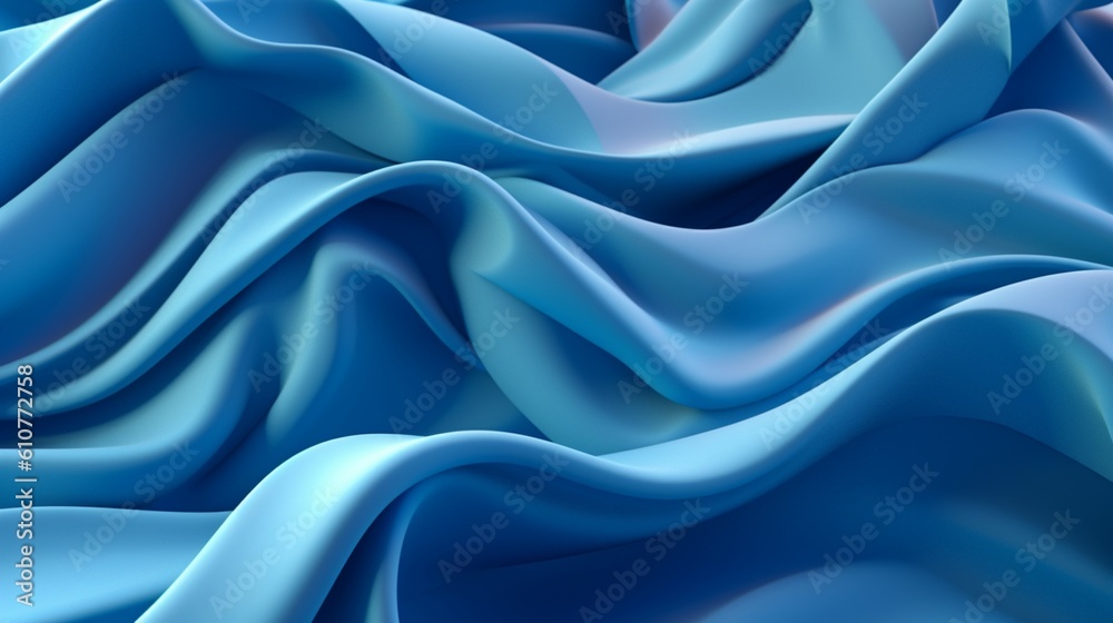 Rhythmic Azure Waves: An Abstract Exploration of Sculptural Aesthetics and Surreal 3D Landscapes on Shaped Canvas, Echoing Abstraction-Création Principles