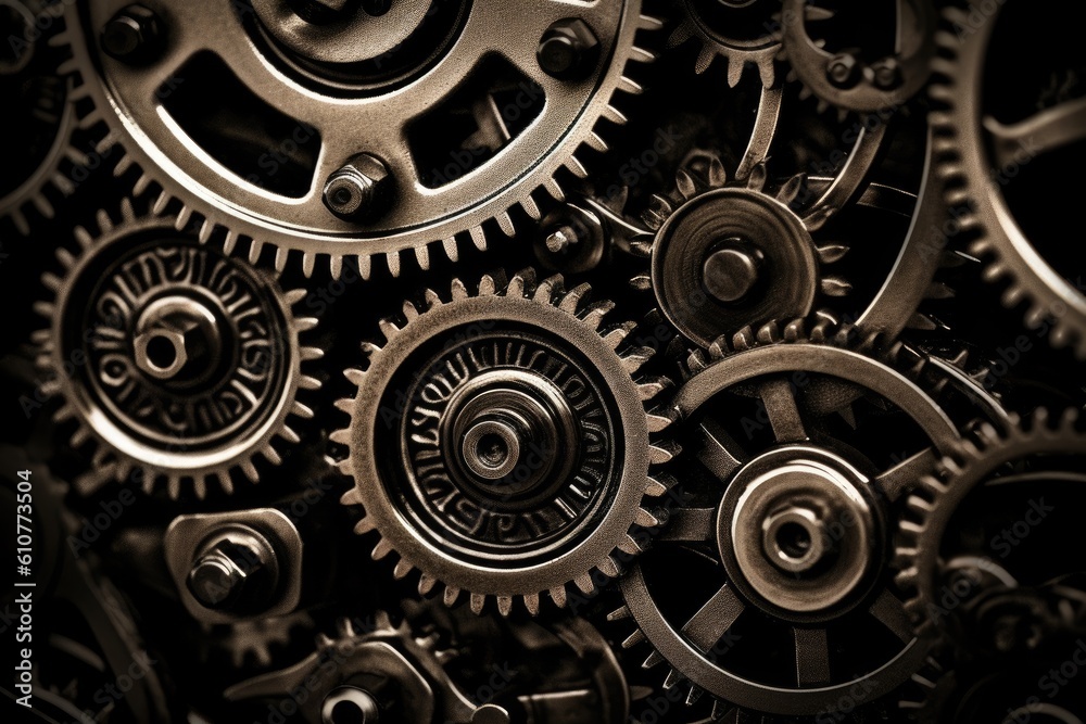 The combination of mechanical textures and atmospheric tones. Generative AI