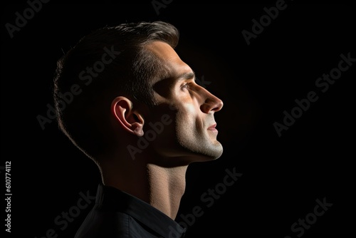 portrait of a young man in profile on a black background