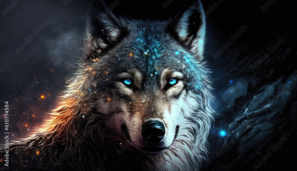 Fototapeta wolf in the woods wallpaper background